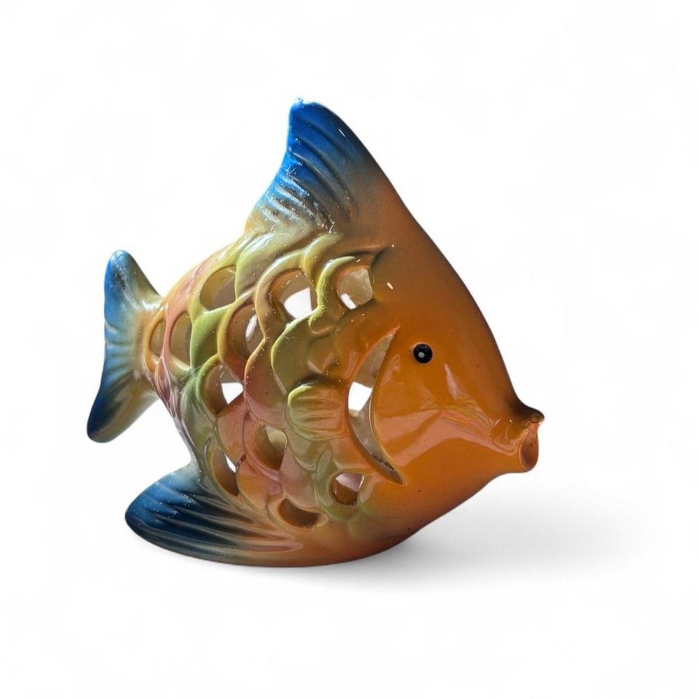 Vintage K's Collection Ceramic Tropical Fish Incense Burner Potpourri Holder